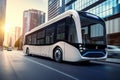 futuristic electric bus cruising down the busy city street, with its sleek design and eco-friendly technology Royalty Free Stock Photo