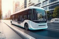 futuristic electric bus cruising down the busy city street, with its sleek design and eco-friendly technology Royalty Free Stock Photo