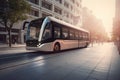 futuristic electric bus cruising down the busy city street, with its sleek design and eco-friendly technology Royalty Free Stock Photo