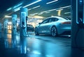 Futuristic an electric car charging at the station Royalty Free Stock Photo