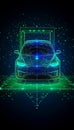 Futuristic Electric Car with Glowing Hologram on Dark Background. Innovation in Vehicle Technology Royalty Free Stock Photo