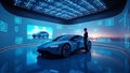 Futuristic Electric Car in a High-Tech Environment Royalty Free Stock Photo