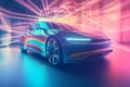 Futuristic electric car holographic. Generate ai