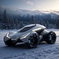 Futuristic Electric fancy automobile in winter