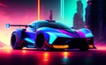 Futuristic electric racing car, cyberpunk, sci-fi. Ai generated