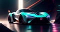 Futuristic electric racing car, cyberpunk, sci-fi. Ai generated