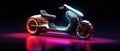 Futuristic Electric Scooter With Neon Lights And Metallic Finishes