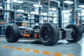 Futuristic electric sport fast car chassis and battery packs with high performance. Generative AI