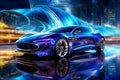 Futuristic Electric vehicle. Electric car Concept. Colorful. Royalty Free Stock Photo