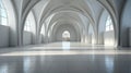 Futuristic Elegance: Serene White Archway Hall.