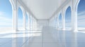 Futuristic Elegance: Serene White Archway Hall.