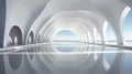 Futuristic Elegance: Serene White Archway Hall.