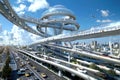 Futuristic Elevated Transit System with Advanced Architecture in a Megacity