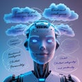 Advanced Empathetic AI Interaction â Human-Like Emotional Analytics & Calming Neon Blue Aesthetics Royalty Free Stock Photo