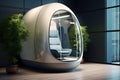 Futuristic empty office pod capsule room for concentrate work in silence. Generative AI Royalty Free Stock Photo