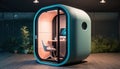 Futuristic empty office pod capsule room for concentrate work in silence, online negotiation Royalty Free Stock Photo