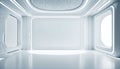 Futuristic empty room with seamless white walls and ambient lighting in a minimalistic design environment Royalty Free Stock Photo