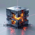 Futuristic Energy Core Exploding a Digital Cube Royalty Free Stock Photo