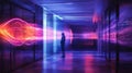 Futuristic energy visualization modern office digital art high-tech environment perspective of observer conceptual display Royalty Free Stock Photo