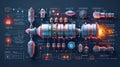 Futuristic Engine Design with Technical Diagram and Colorful Details Royalty Free Stock Photo
