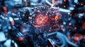 Futuristic engine glowing with red light in innovative manufacturing process