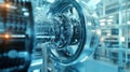 Futuristic engine rotating in modern industrial factory
