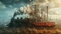 Futuristic evolution of steam trains and modern industry contrast Royalty Free Stock Photo