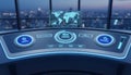 Futuristic Executive Command Center with Holographic World Map Display, Digital Dashboard for Global Operations, Financial Royalty Free Stock Photo