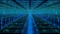 Infinite Data Center Server Racks with Glowing Blue and Green Lights Royalty Free Stock Photo
