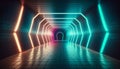 Futuristic Experience, Through a High-Tech Tunnel with Laser and Fluorescent Lighting, Generative AI