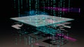 abstract 3d technology layers with falling binary code, cyberpunk data Royalty Free Stock Photo