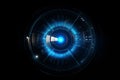 A futuristic eye with a blue light coming out of it, technology background generative ai Royalty Free Stock Photo