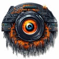 a futuristic eye with a glowing orange eye on it Royalty Free Stock Photo