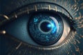 A futuristic eye processing data.Generative AI Royalty Free Stock Photo