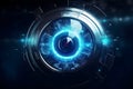 futuristic eye scan eyeball technology hi-tech line digital element blue neon, Generated AI