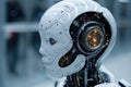 The futuristic face of a cyborg. The concept of artificial intelligence. Digital transformation