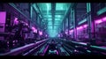 Futuristic Factory Corridor at Night AI Generative