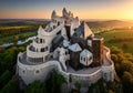 Futuristic fantasy castle, featuring a mix of organic and geometric architecture, Royalty Free Stock Photo