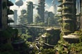 Futuristic fantasy cityscape. Generative AI