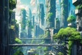 Futuristic fantasy cityscape. Generative AI