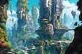 Futuristic fantasy cityscape. Generative AI