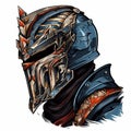 Futuristic Fantasy Knight Helmet Drawing With Graffiti Style