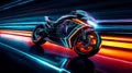 Futuristic fantasy motorbike on highway. AI Generative Royalty Free Stock Photo