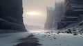 Futuristic Fantasy: Snow Covered Rocks In Icy Canyon