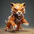 Futuristic Fantasy Toy Tiger On Gray Background