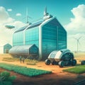 Futuristic farming automation, modern agriculture, field farming technology. AI generative agtech, smart farming