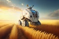 Futuristic farming automation using robots machinery in farm fields in agriculture. Generetive AI