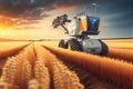 Futuristic farming automation using robots machinery in farm fields in agriculture. Generetive AI