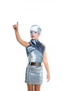 Futuristic fashion children girl silver makeup