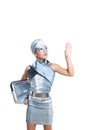 Futuristic fashion children girl silver makeup